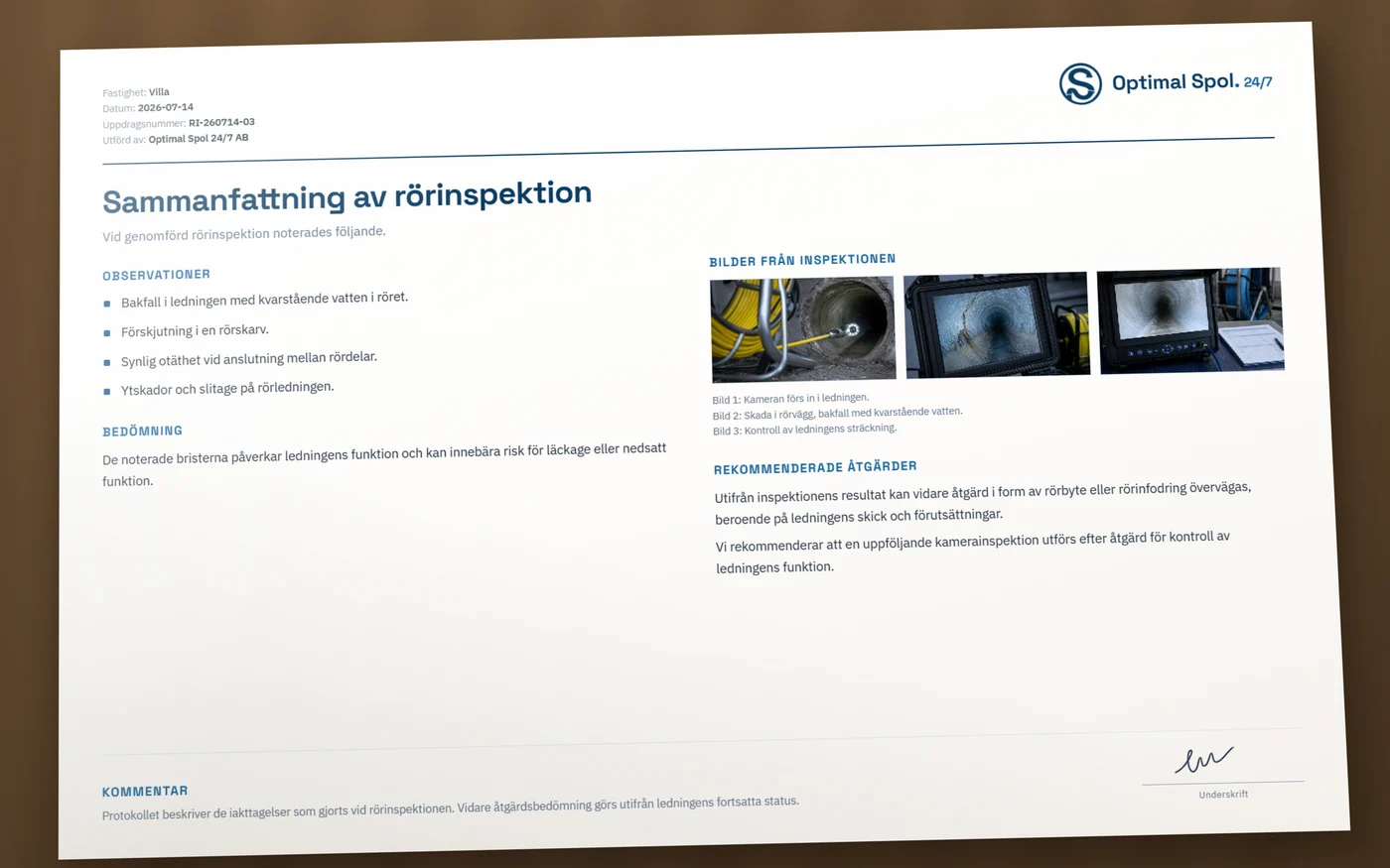 Dokumentation och protokoll över skadan