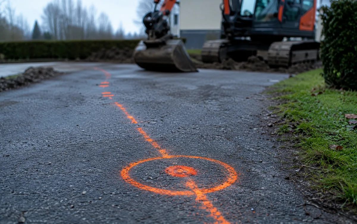 Markering på marken där ledningen ligger